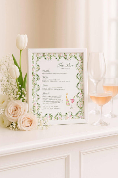 Hand-Painted Floral Wedding Bar Menu Template