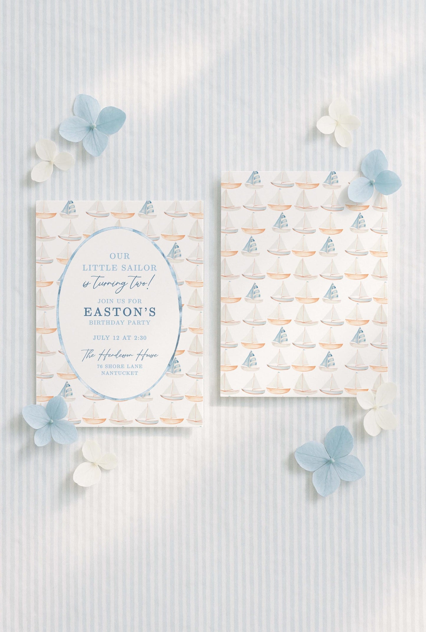Our Little Sailor Birthday Invitation Template, Blue Nautical Watercolor Sailboat Invite, Sailboat Digital Printable for Boy Birthday Party