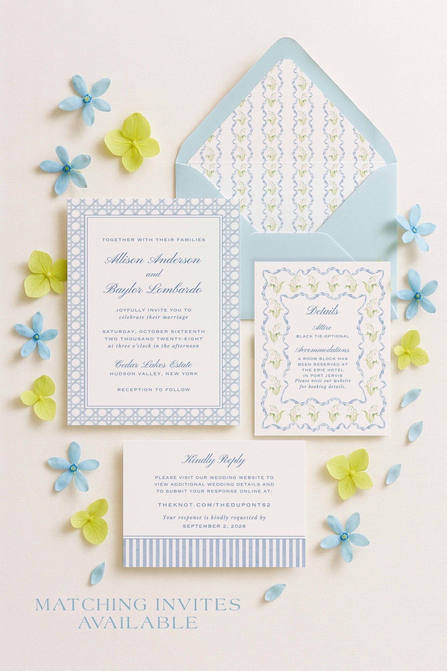 Blue Rattan Rehearsal Dinner Invitation