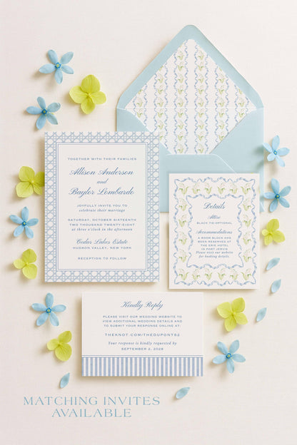 Blue Rattan Rehearsal Dinner Invitation