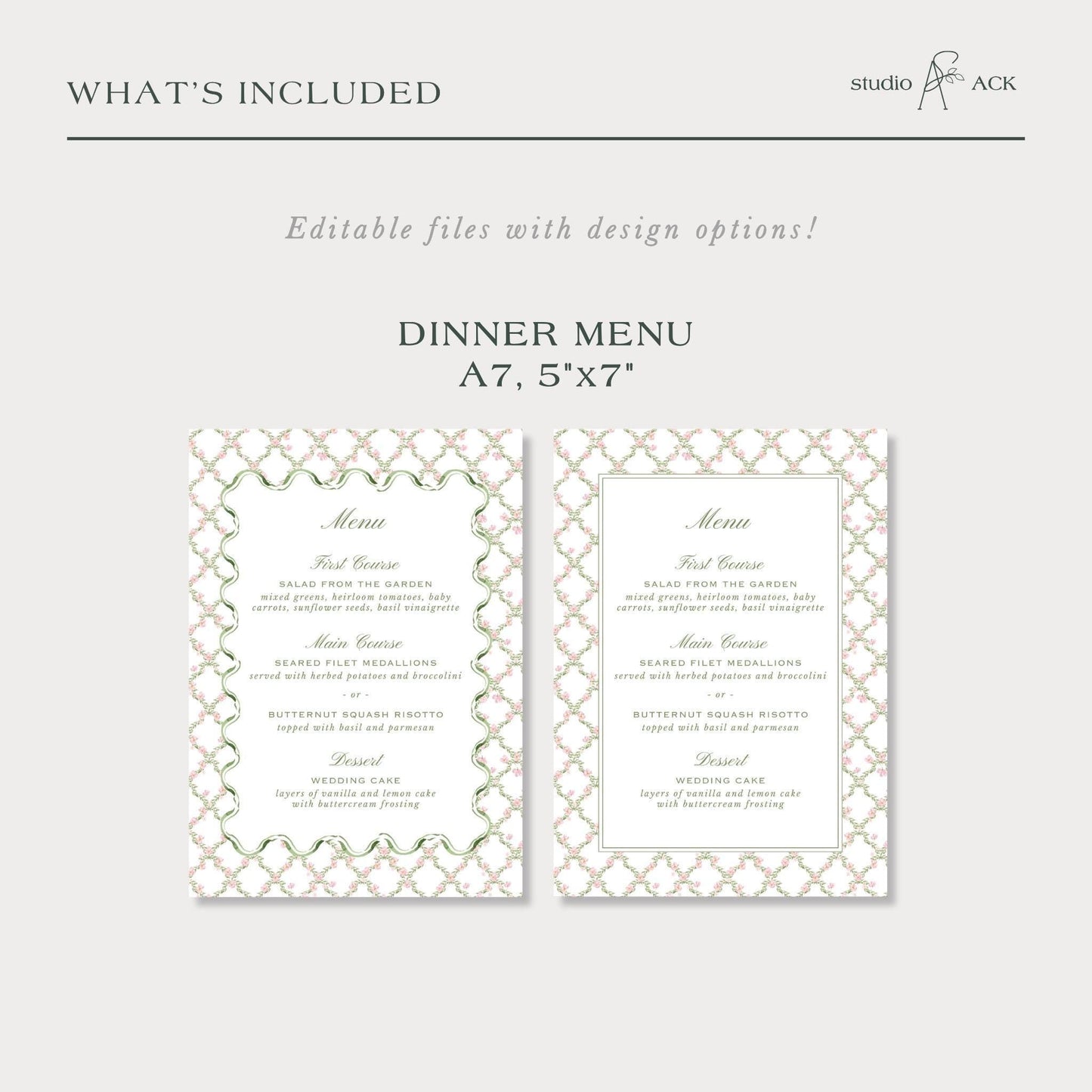 Watercolor Trellis Wedding Menu Template