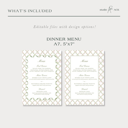 Watercolor Trellis Wedding Menu Template