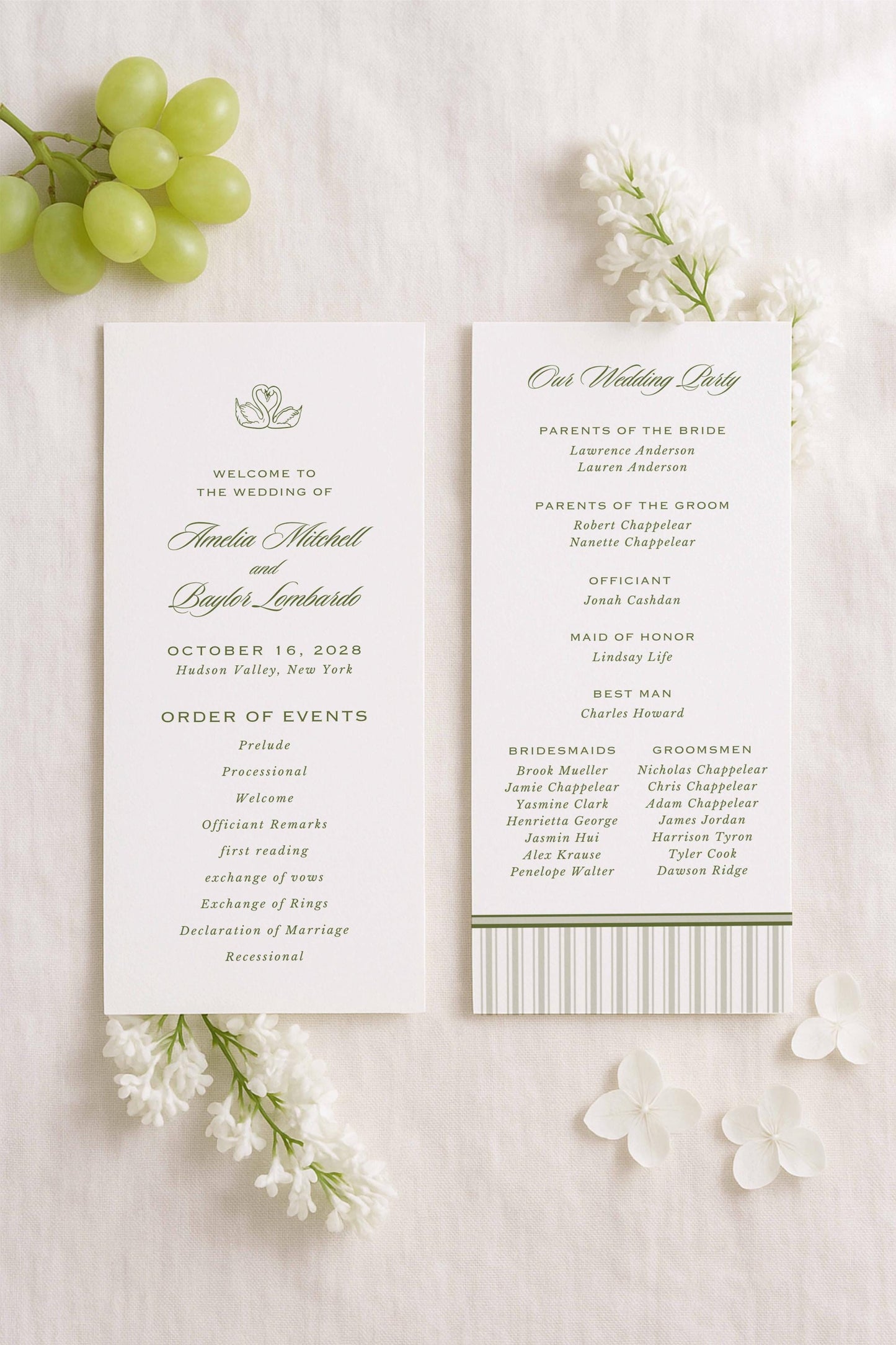 Old Money Striped Wedding Program Template