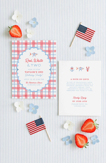 Red, White & Two Birthday Invitation Template