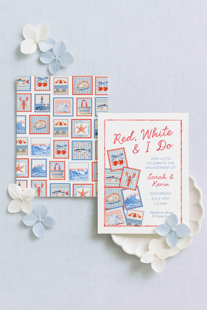 Red, White & I Do Engagement Party Invitation Template