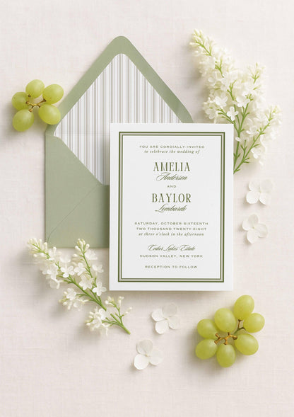 Old Money Striped Wedding Invitation Suite Template