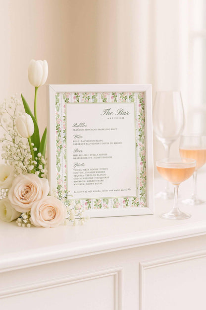 Hand-Painted Floral Wedding Bar Menu Template
