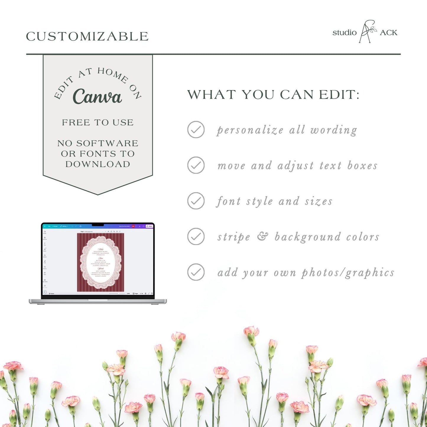 Vintage Lace Wedding Bar Menu Template