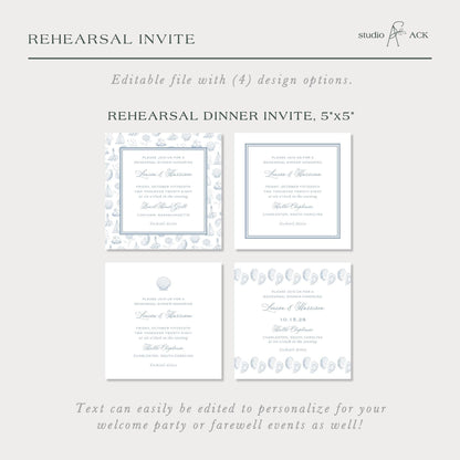 Coastal Toile Rehearsal Dinner Invitation