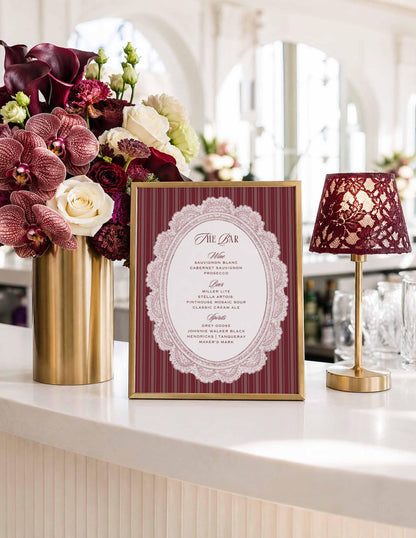 Vintage Lace Wedding Bar Menu Template