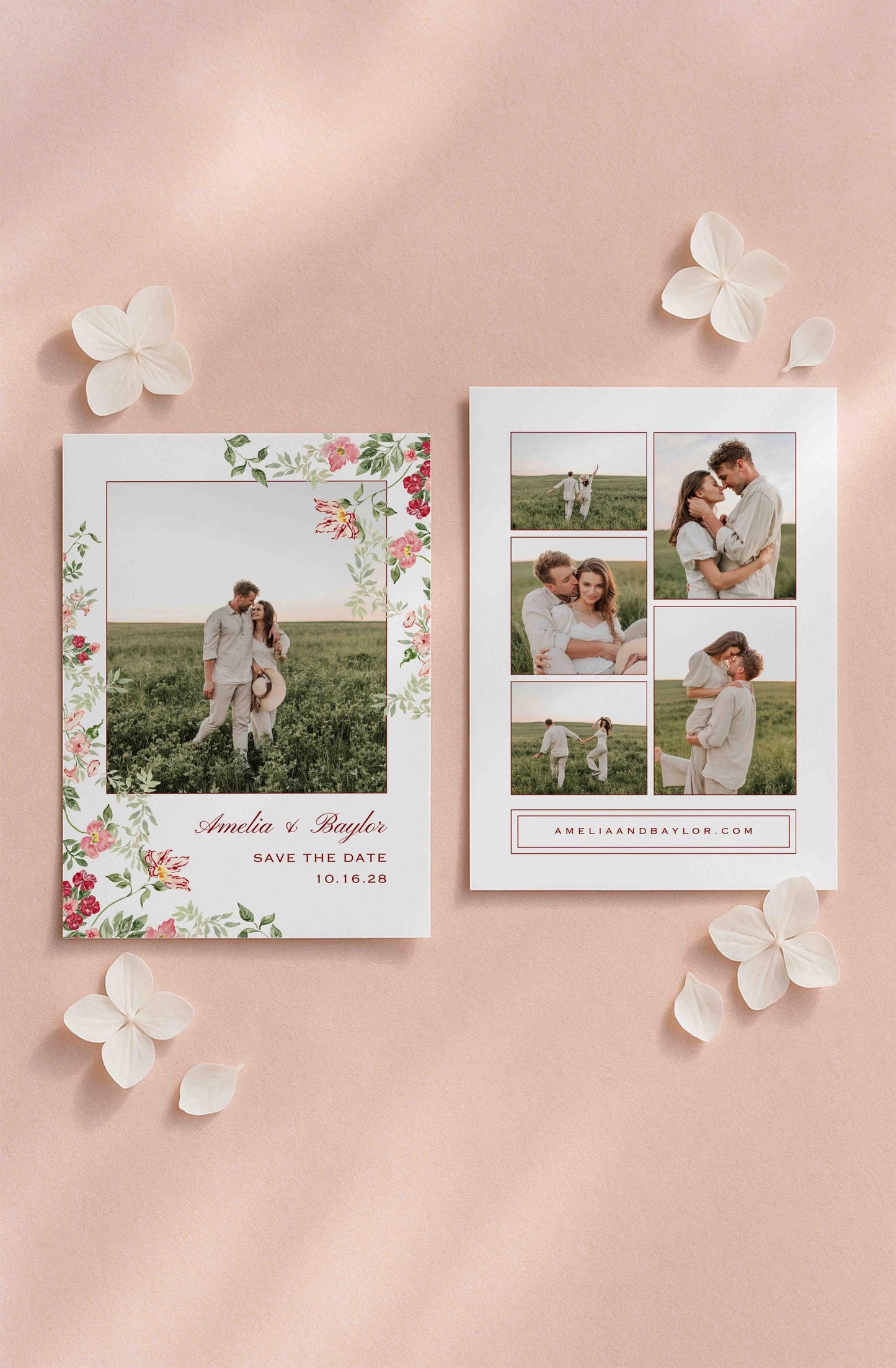Dusty Pink Floral Save the Date Template