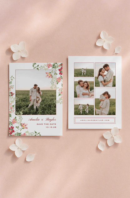 Dusty Pink Floral Save the Date Template