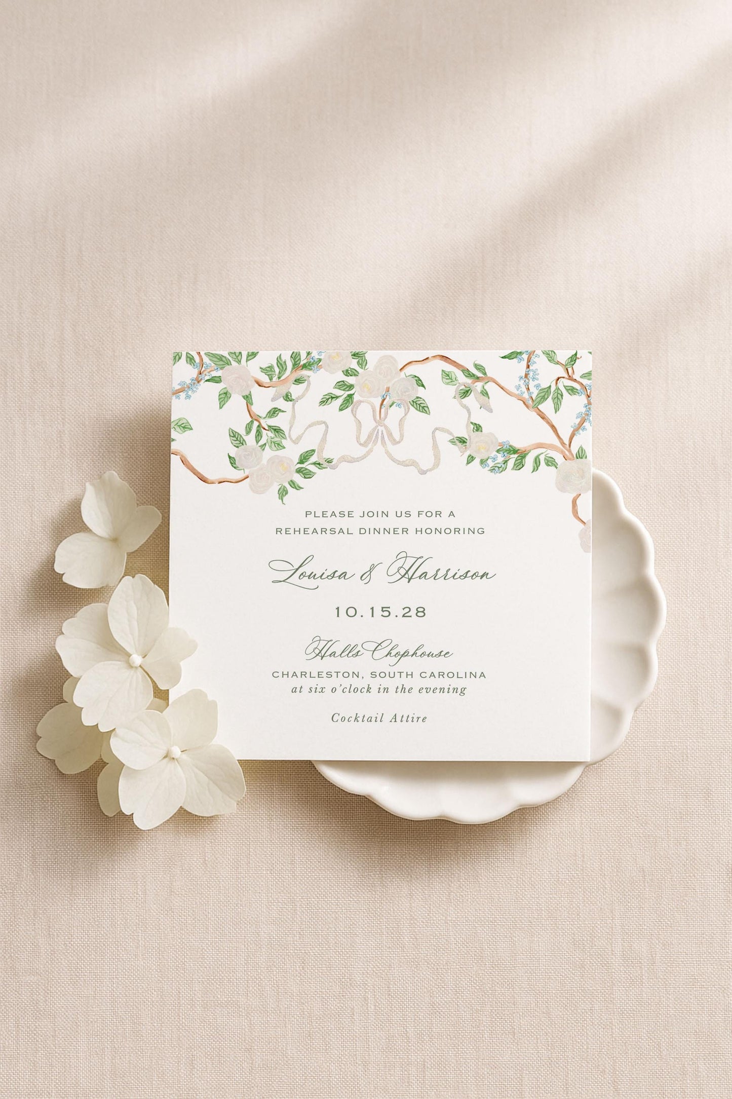 Neutral Chinoiserie Rehearsal Dinner Invitation