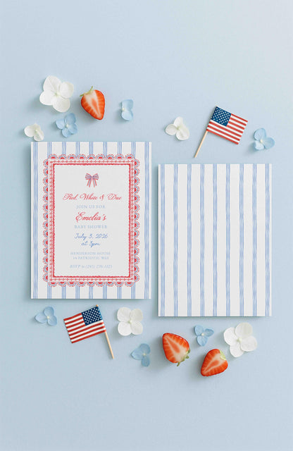 Red, White & Due Baby Shower Invitation Template