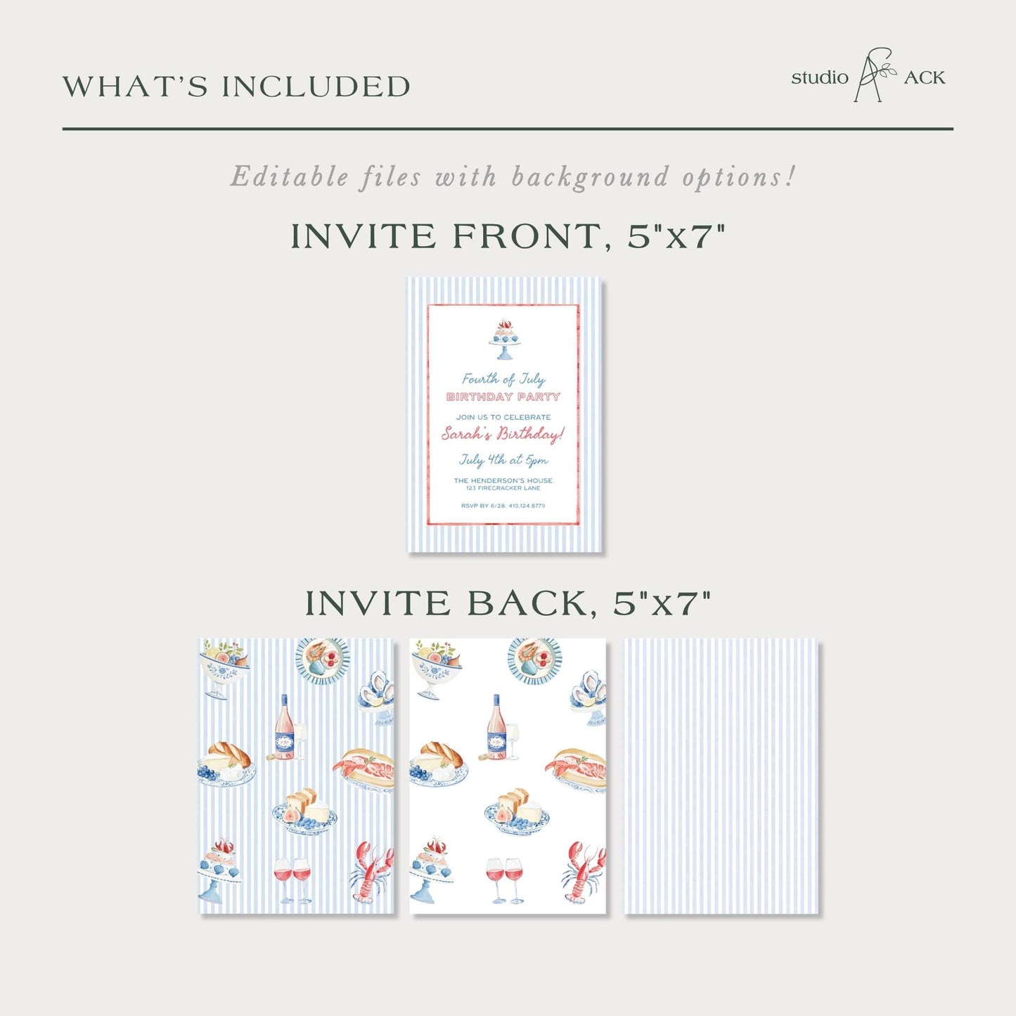 Fourth of July Birthday Invitation Template, Coastal Red White & Blue Preppy Watercolor, Summer Party Invite for Adult Birthdays, Americana