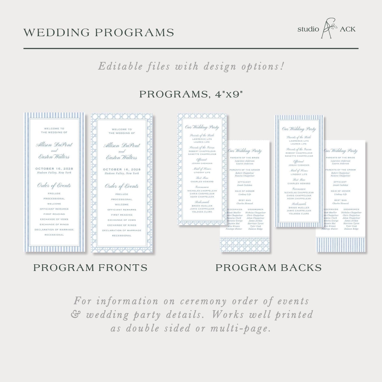 Blue Rattan Wedding Program Template