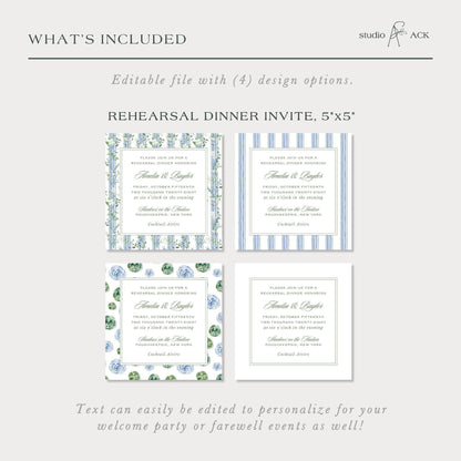 Blue, White & Green Rehearsal Dinner Invitation