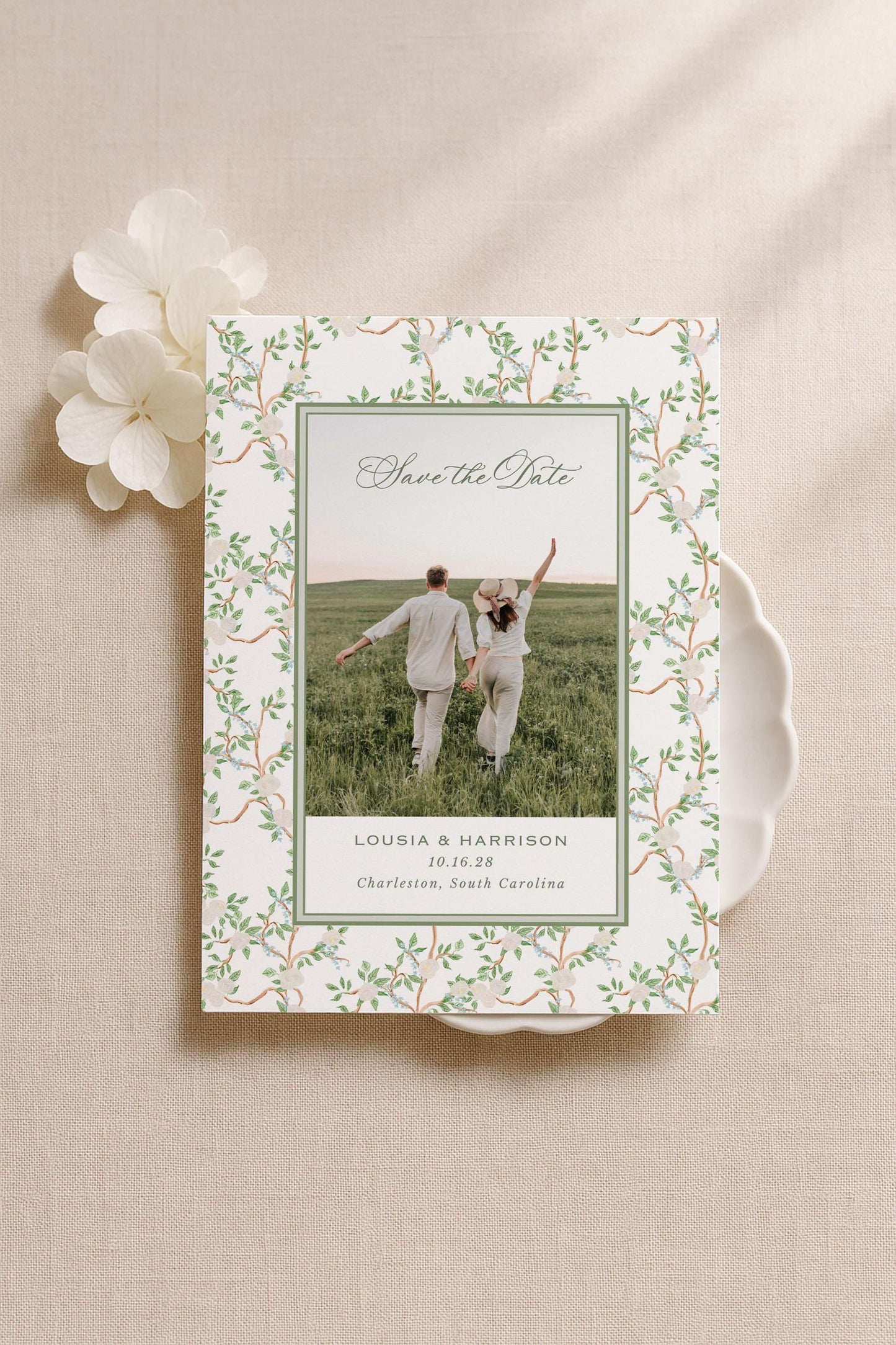 Neutral Chinoiserie Save the Date Template