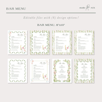 Hand-Painted Floral Wedding Bar Menu Template
