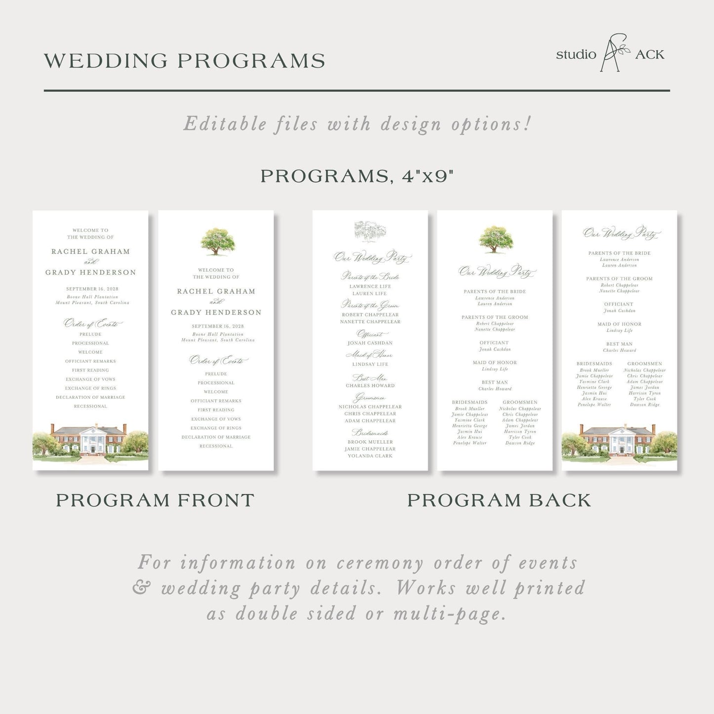 Boone Hall Wedding Template Bundle