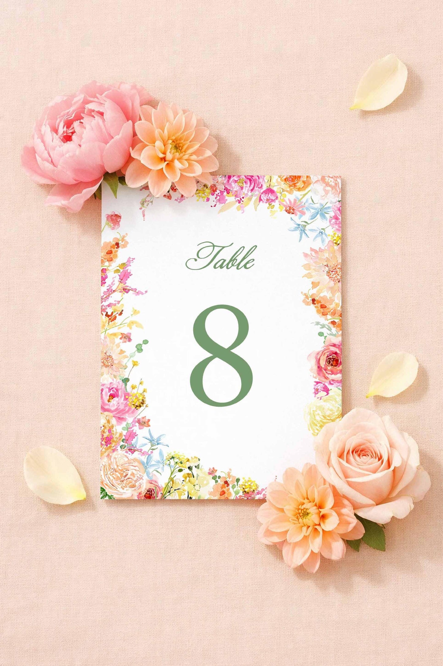 Colorful Floral Wedding Table Number Template