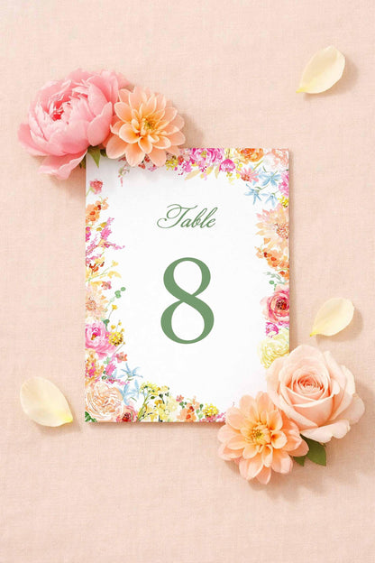 Colorful Floral Wedding Table Number Template