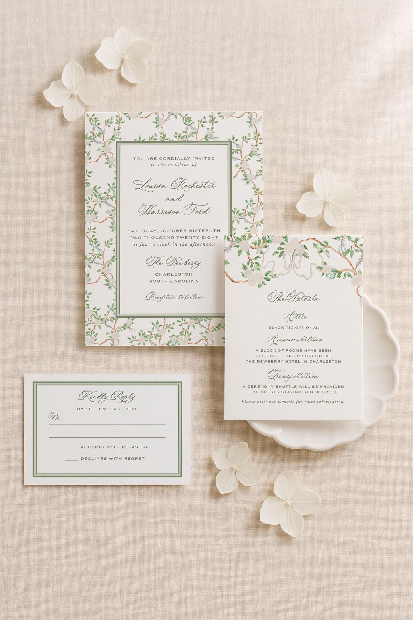 Neutral Chinoiserie Wedding Invitation Suite Template