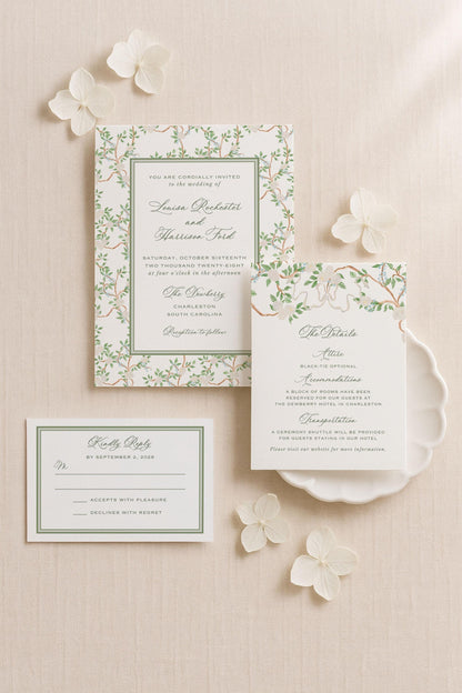 Neutral Chinoiserie Wedding Invitation Suite Template