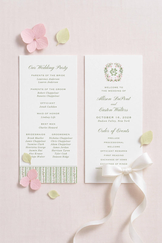 two wedding invitation cards with text and names of guests.