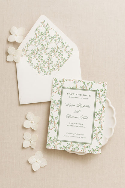 Neutral Chinoiserie Save the Date Template