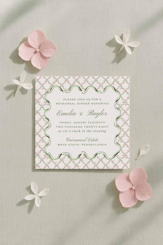 Watercolor Trellis Rehearsal Dinner Invitation
