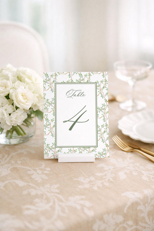 Neutral Chinoiserie Wedding Table Number Template