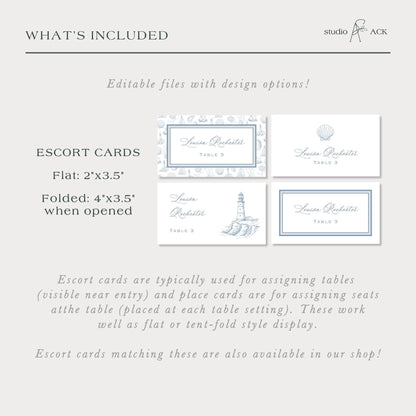 Coastal Toile Wedding Escort Card Template
