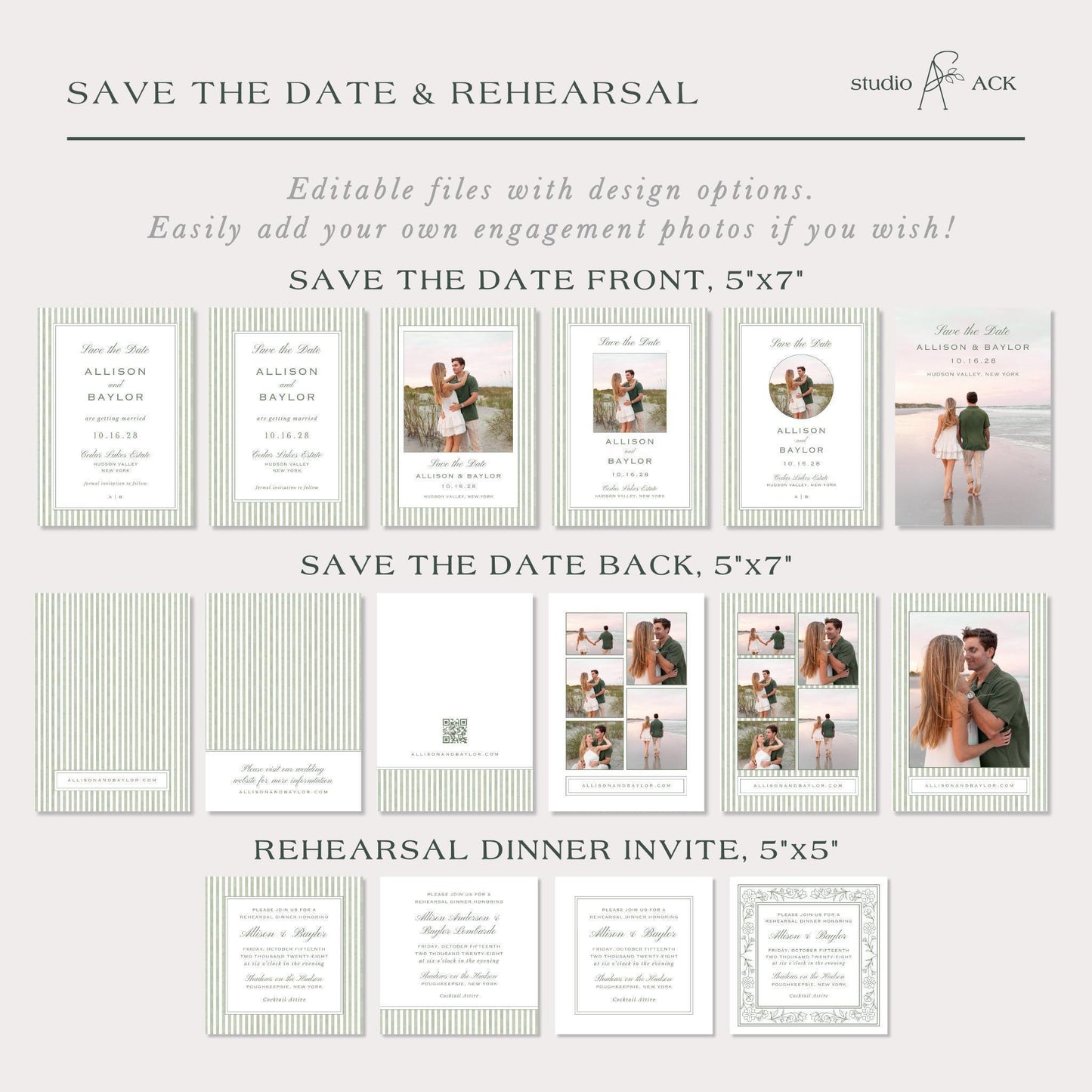 Green Striped Wedding Template Bundle