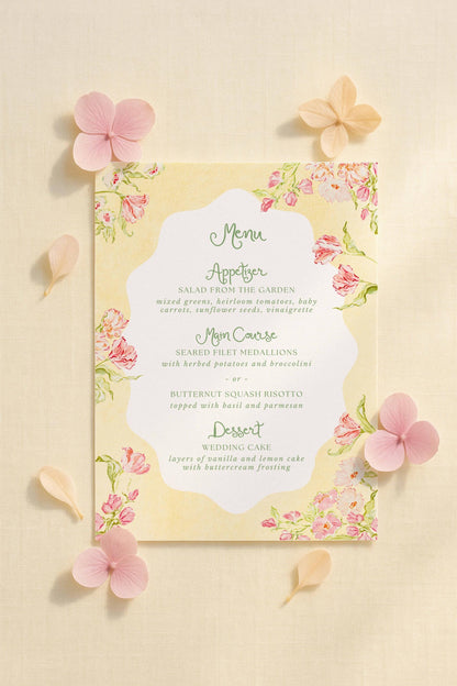 Whimsical Garden Wedding Menu Template