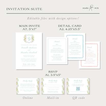 Colorful Floral Wedding Invitation Suite Template