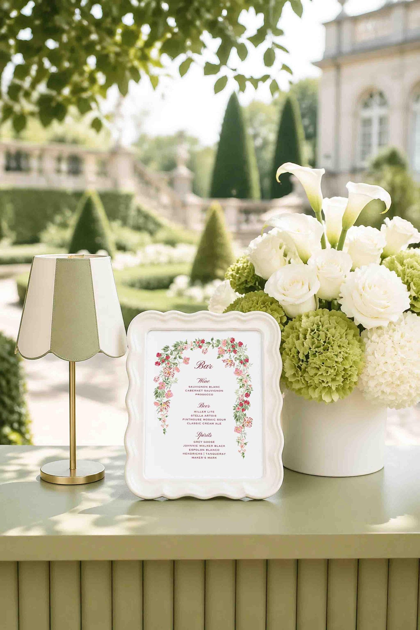 Dusty Pink Floral Wedding Bar Menu Template