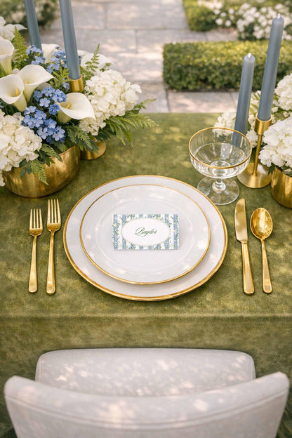 Blue, White & Green Wedding Place Card Template
