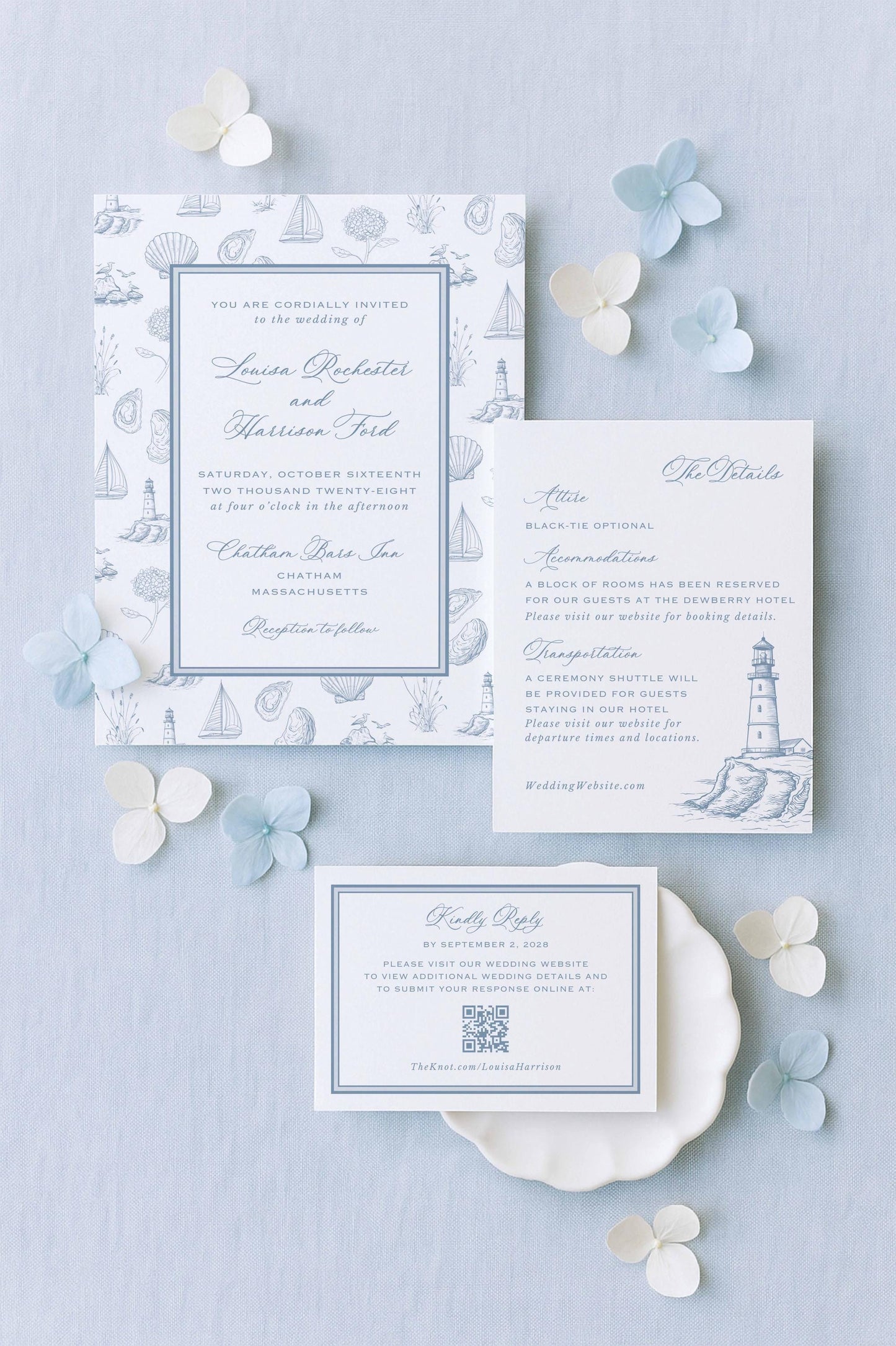 Coastal Toile Wedding Template Bundle