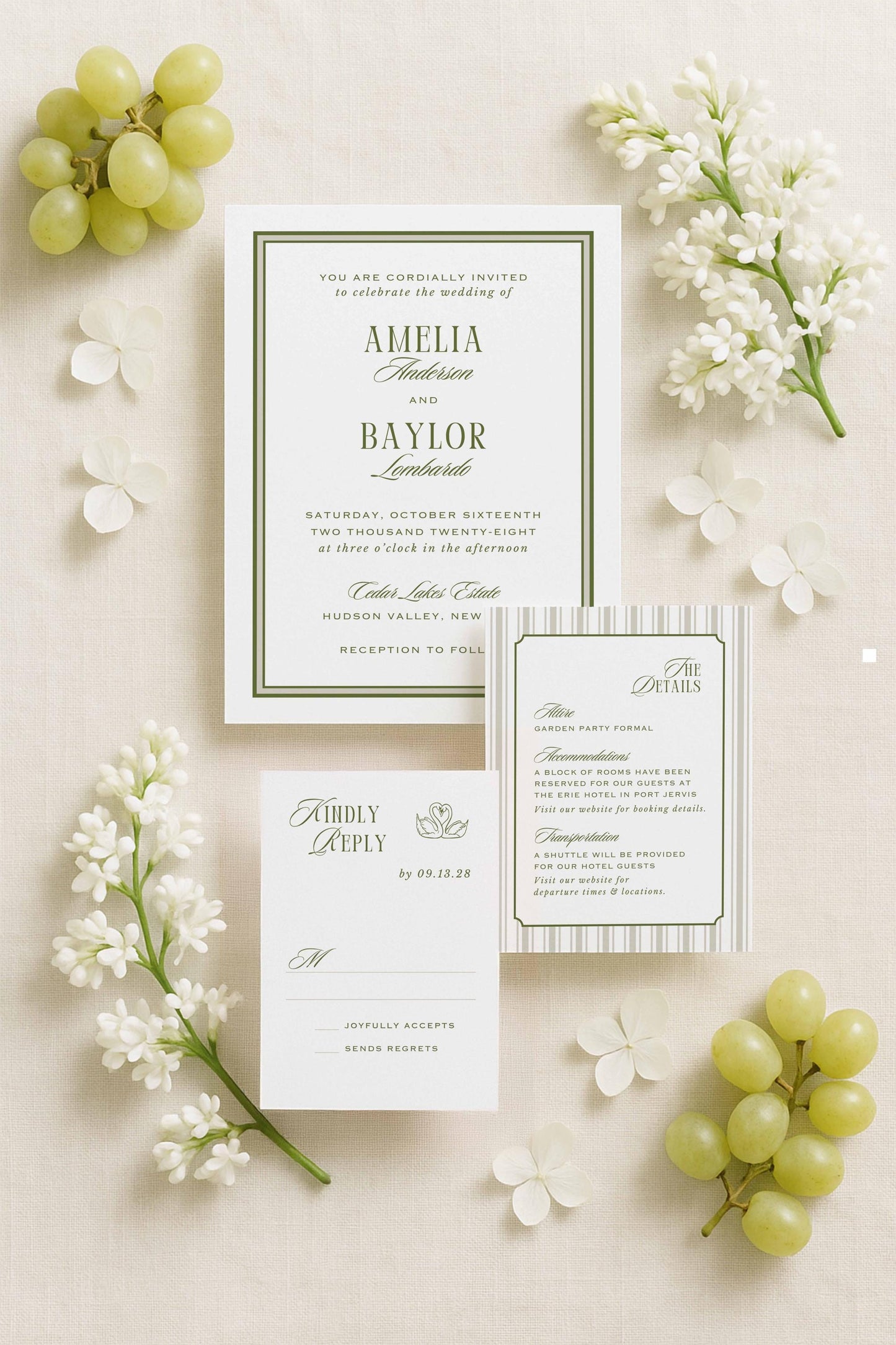 Old Money Striped Wedding Invitation Suite Template