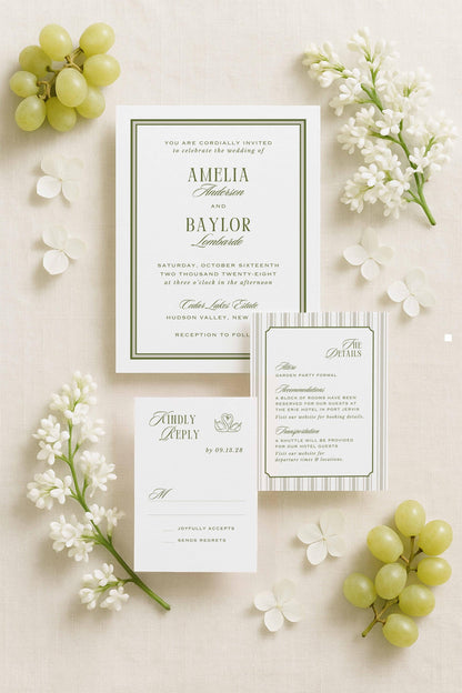 Old Money Striped Wedding Invitation Suite Template