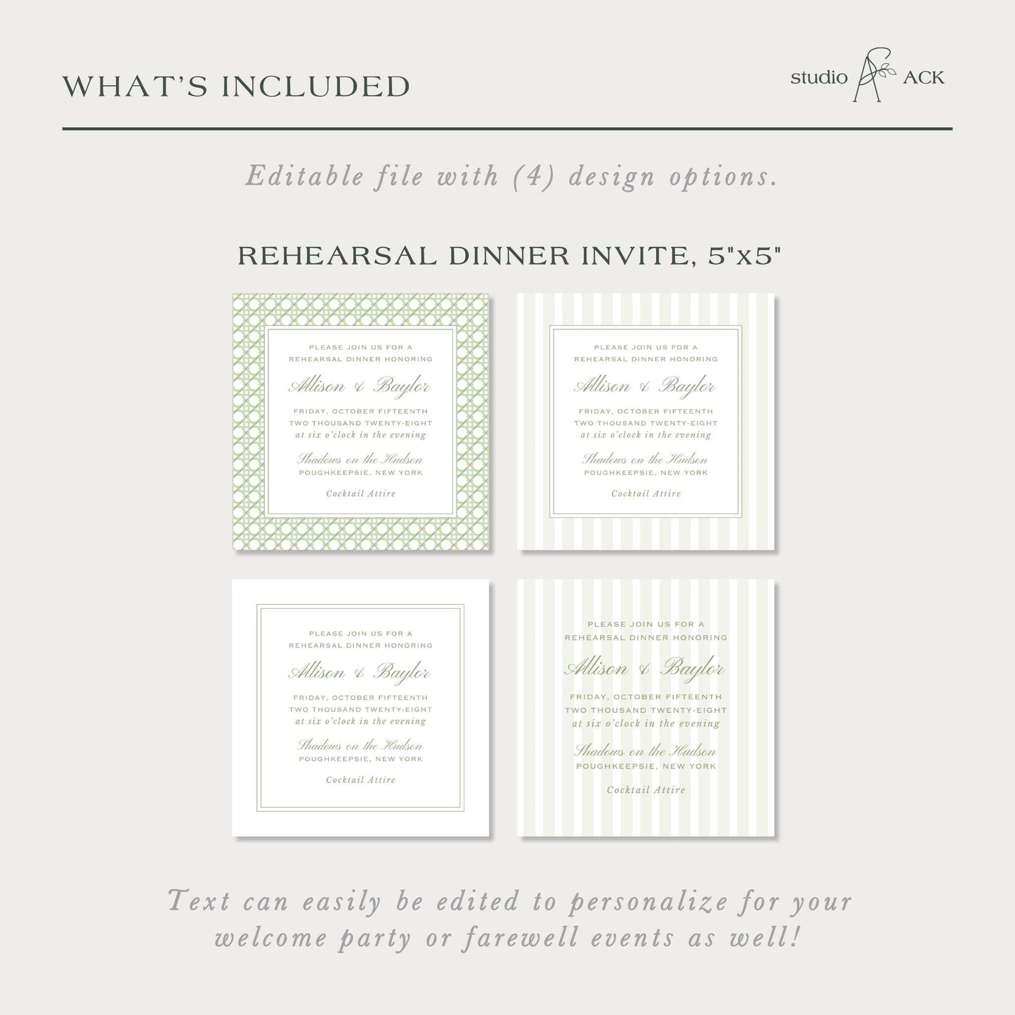 Green Rattan Rehearsal Dinner Invitation