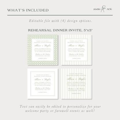 Green Rattan Rehearsal Dinner Invitation
