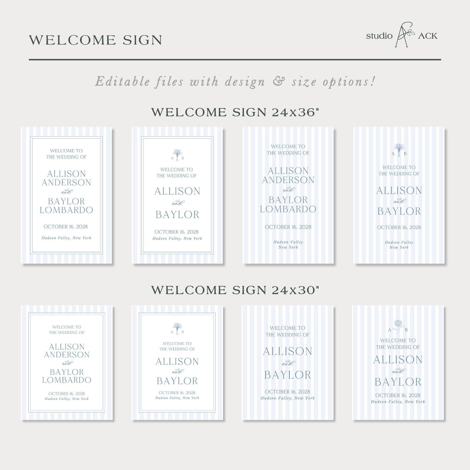 a series of identical wedding welcome cards, each with a different design and size, arranged in a grid. The cards feature the names of the bride and groom, along with the names of the wedding party and the location of the wedding. The cards are designed to be used as invitations or announcements for the wedding ceremony.