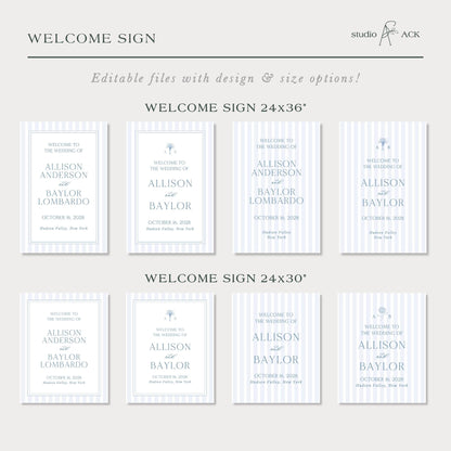 a series of identical wedding welcome cards, each with a different design and size, arranged in a grid. The cards feature the names of the bride and groom, along with the names of the wedding party and the location of the wedding. The cards are designed to be used as invitations or announcements for the wedding ceremony.