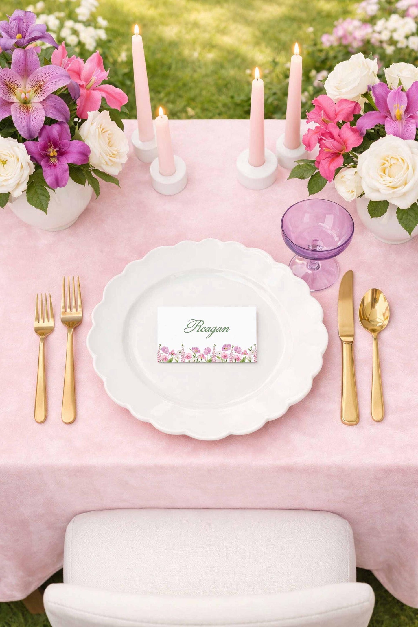 Purple Floral Wedding Place Card Template