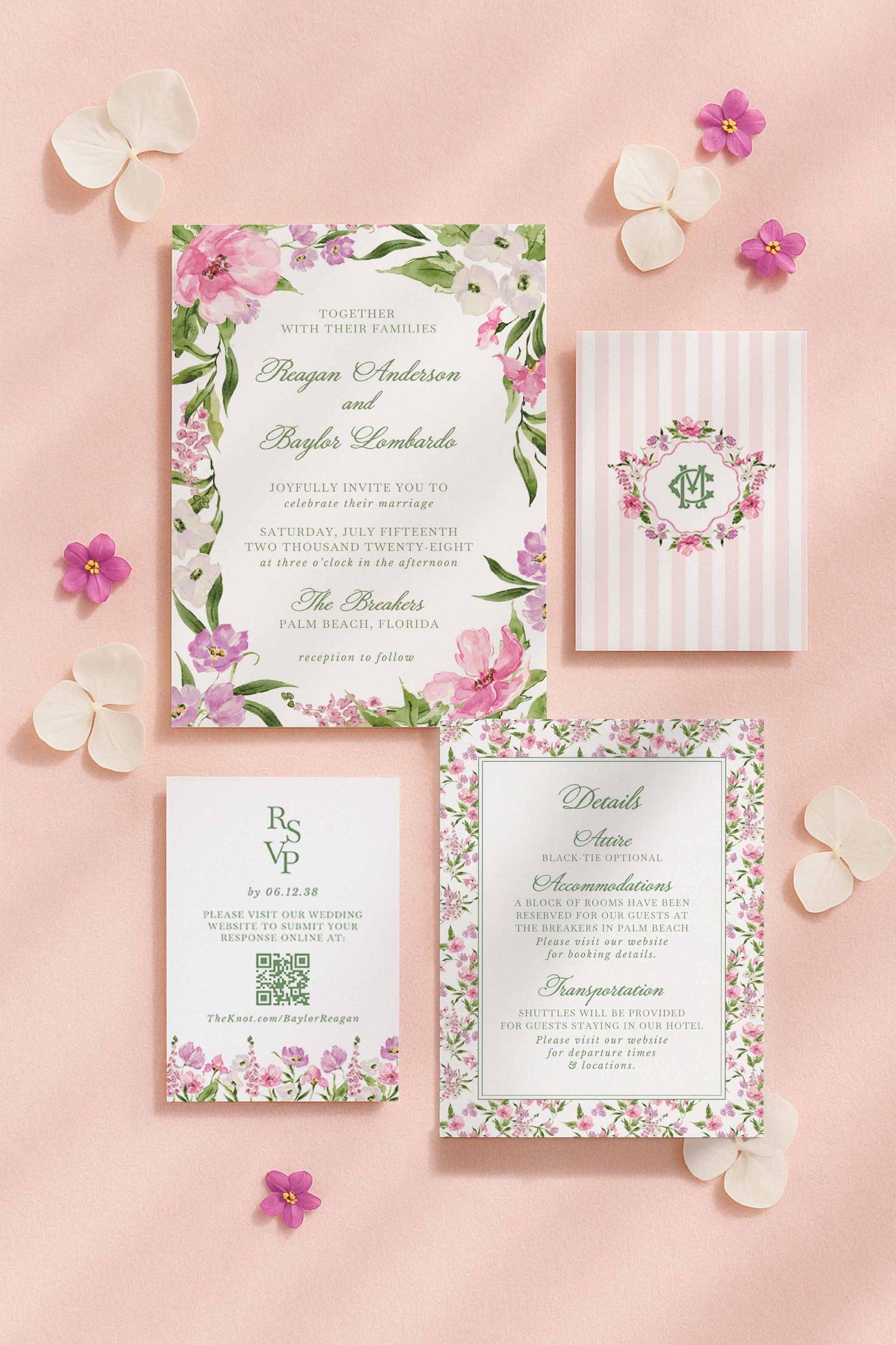 Purple Floral Wedding Invitation Suite Template