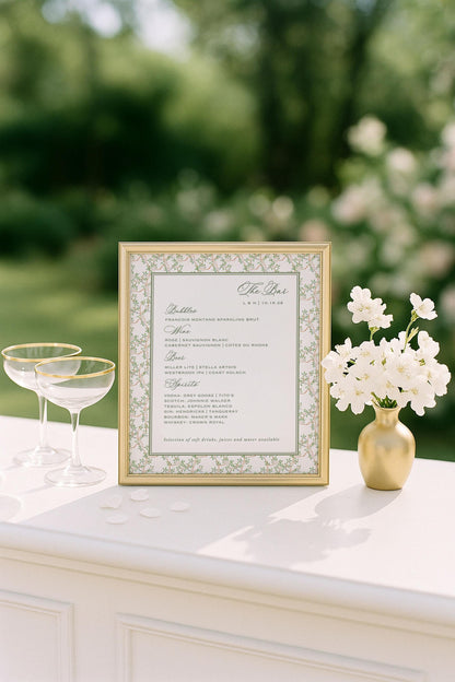 Neutral Chinoiserie Wedding Bar Menu Template