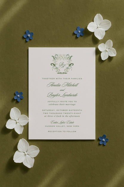Blue, White & Green Wedding Invitation Suite Template