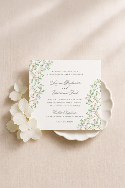Neutral Chinoiserie Rehearsal Dinner Invitation
